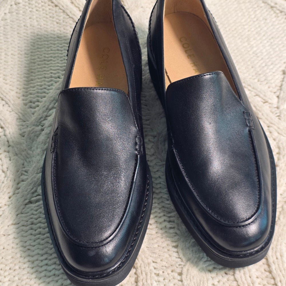 Cole Haan Original Grand Venetian Leather Loafers Platform Black Womens 8B - Picture 3 of 9